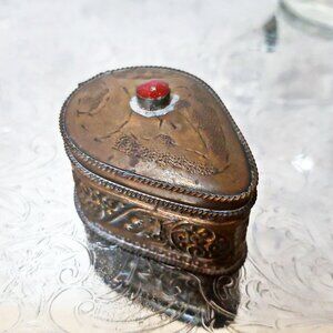 Vintage Moroccan Copper Brass Trinket Box   small treasures box